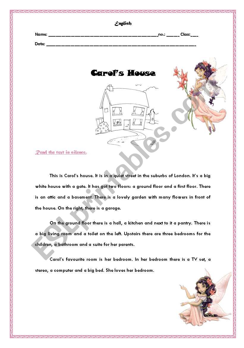 Carols House worksheet