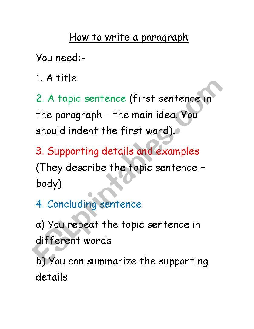 how to write a paragraph worksheet