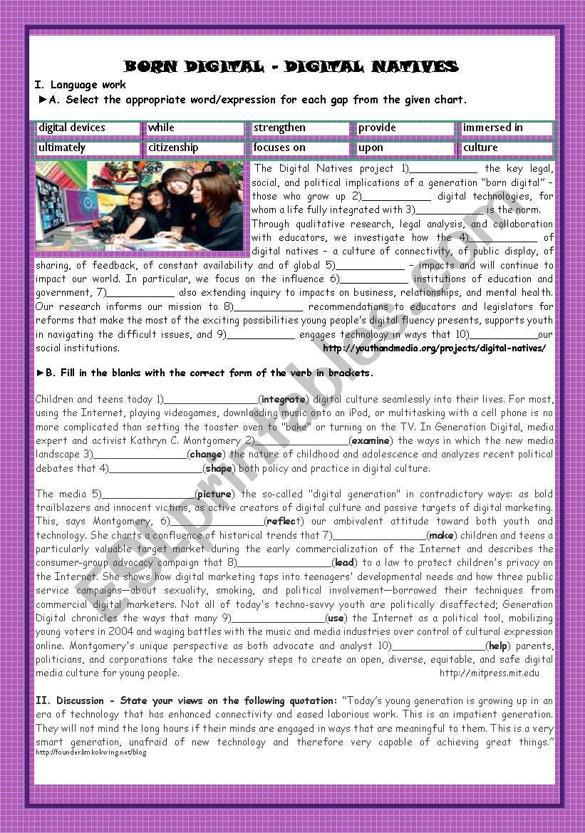 BORN DIGITAL- DIGITAL NATIVES worksheet