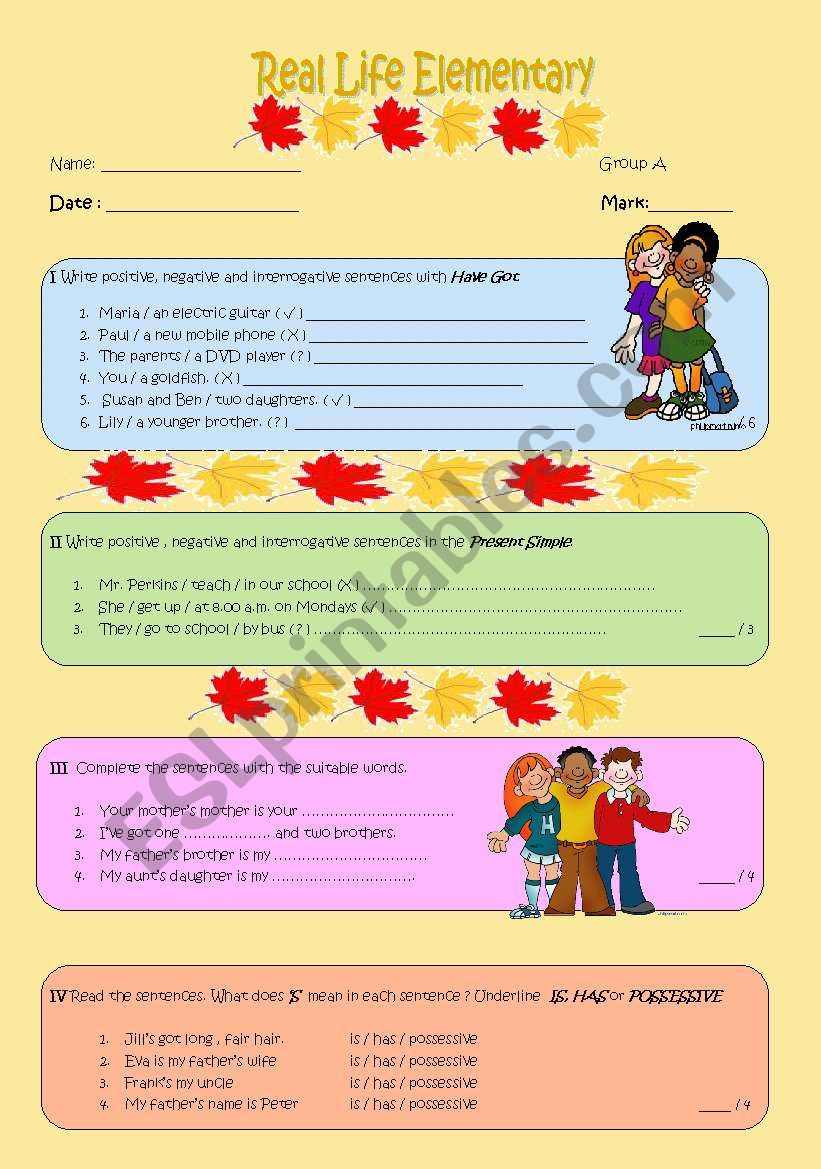 Present simple; possessive s; have got  ( worksheet 1)