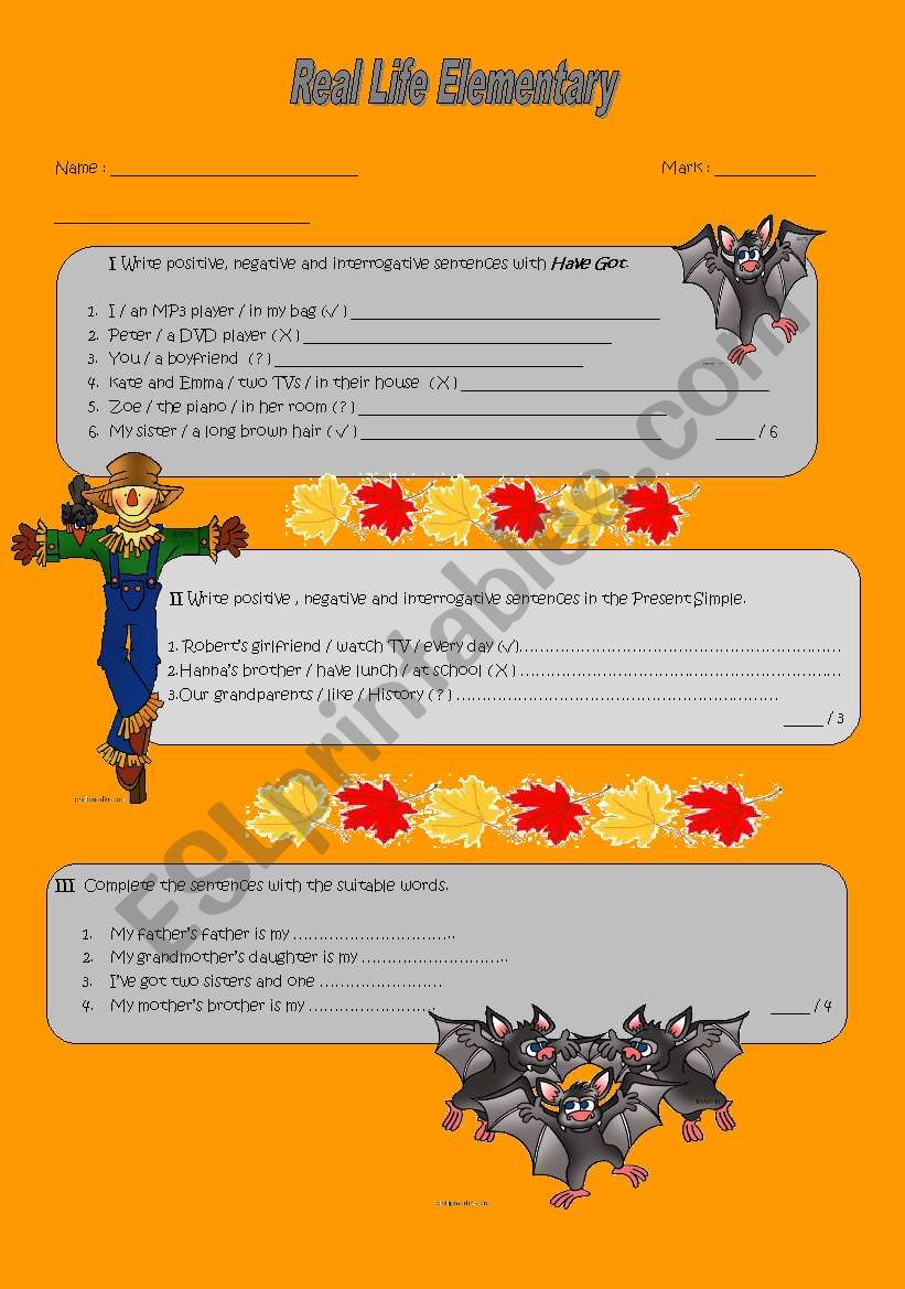 Present simple; possessive s; have got  ( worksheet 2)