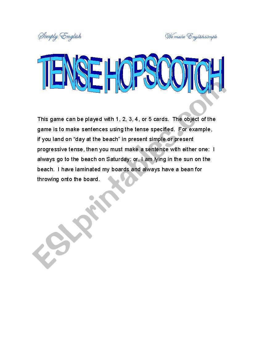 Tense Hopscotch worksheet