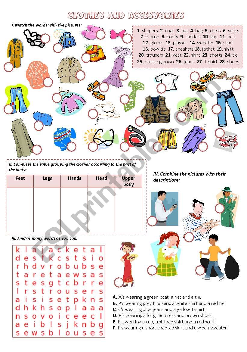 CLOTHES AND ACCESSORIES worksheet