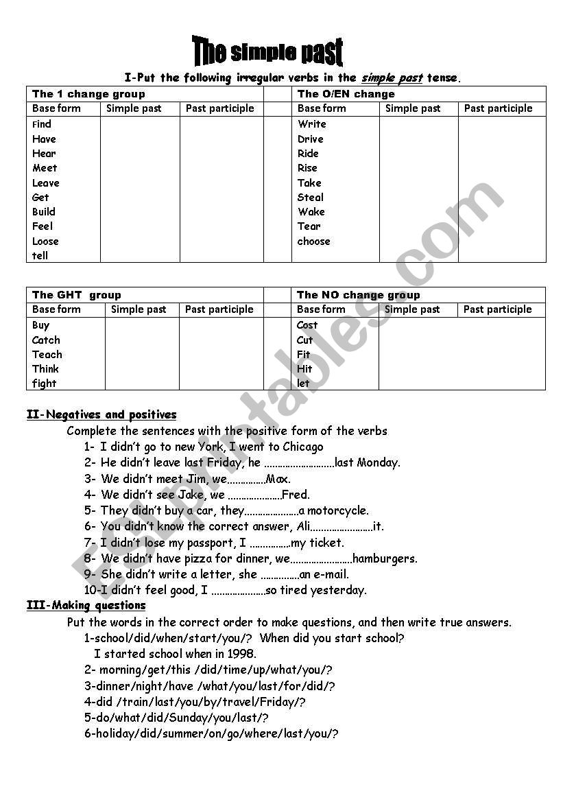 simple past with irregular verbs in groups