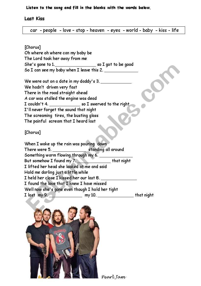 Last Kiss worksheet