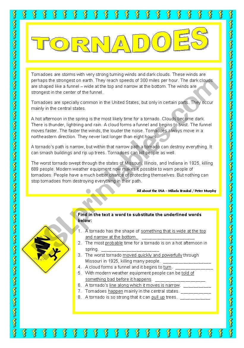 Tornadoes worksheet