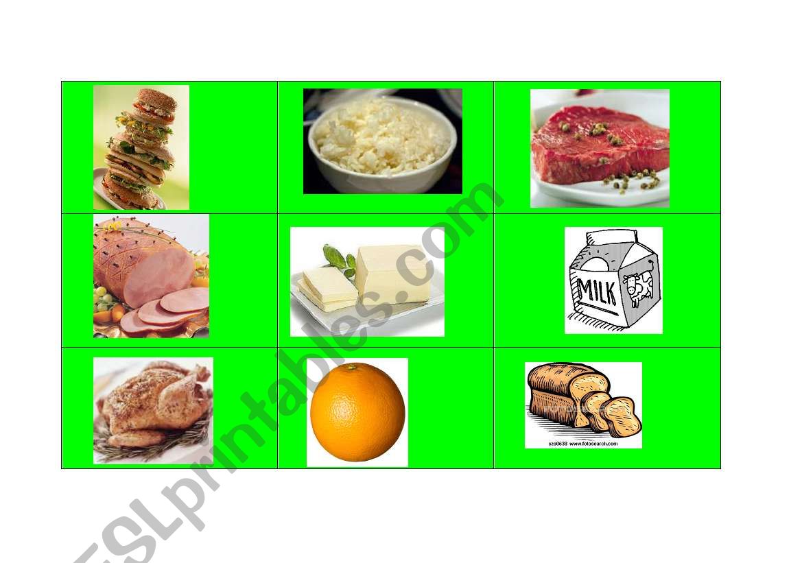 Food Bingo 2 worksheet