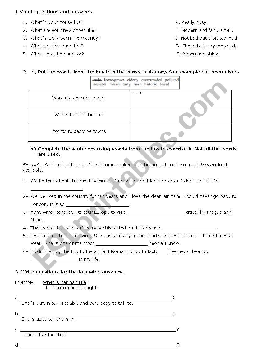 Intermediate level test worksheet