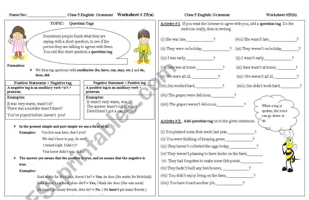 tag questions worksheet