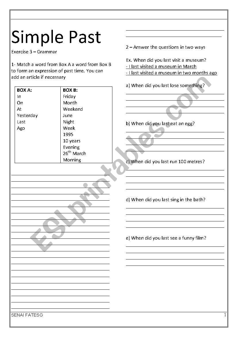 Simple past exercises / expressions of past
