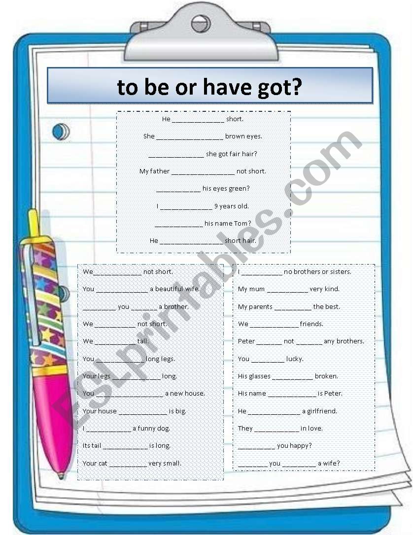 to be or have got worksheet