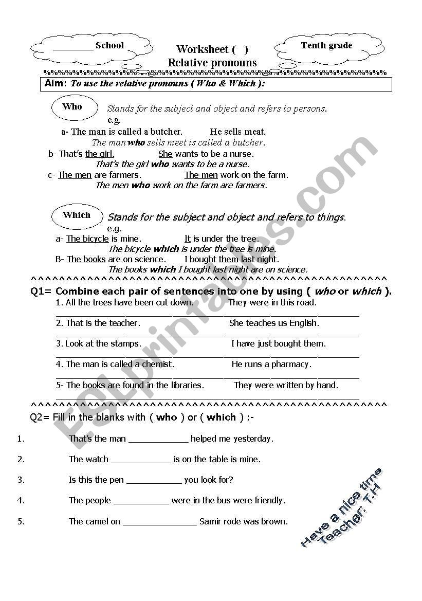 Relative pronouns worksheet