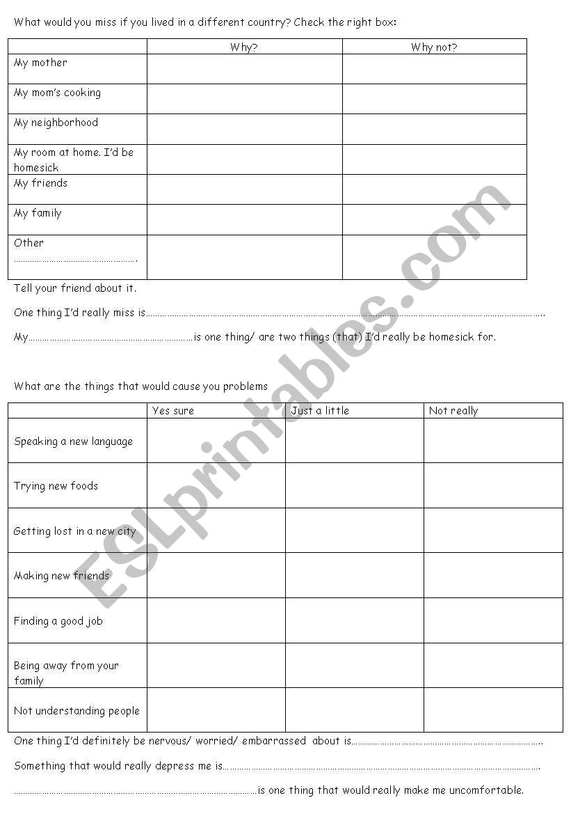 feeling homesick worksheet