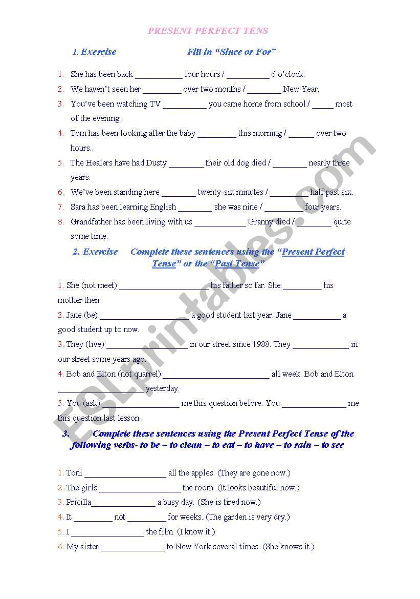 Present Perfect Tense worksheet