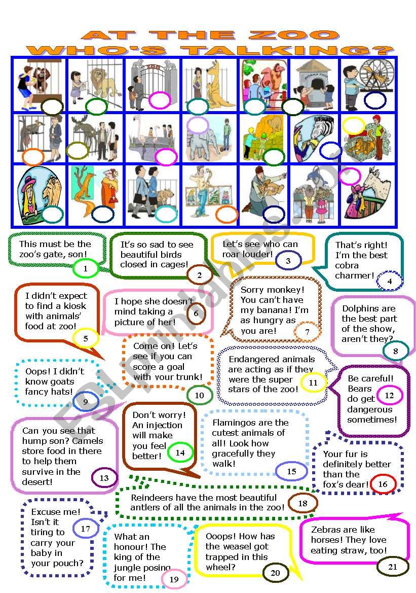 AT THE ZOO.WHOS TALKING/15 worksheet