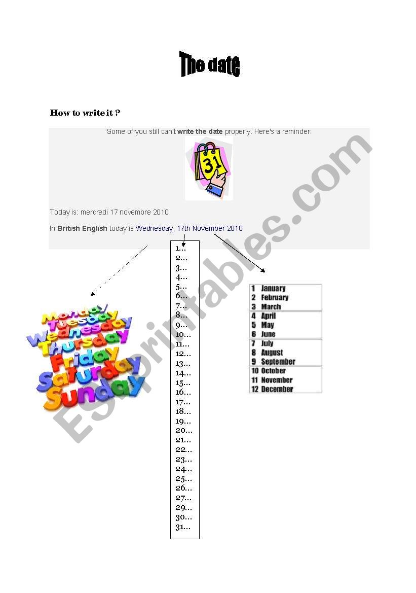 The date worksheet