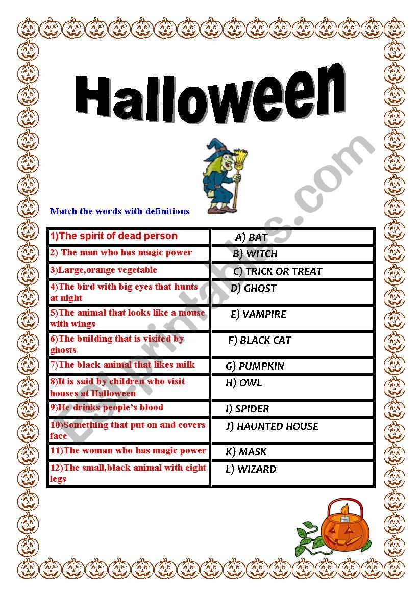 Halloween matching exercise  worksheet