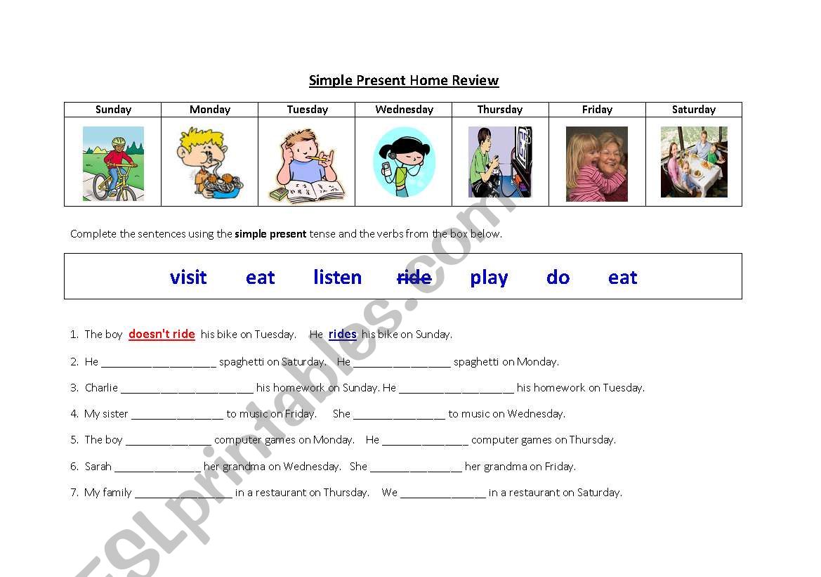 Simple Present - Affirmative and Negative Review Worksheet