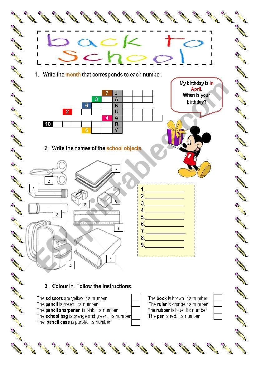 Back to School worksheet