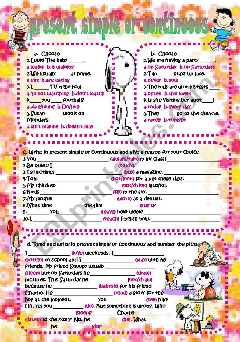 present simple or continuous worksheet