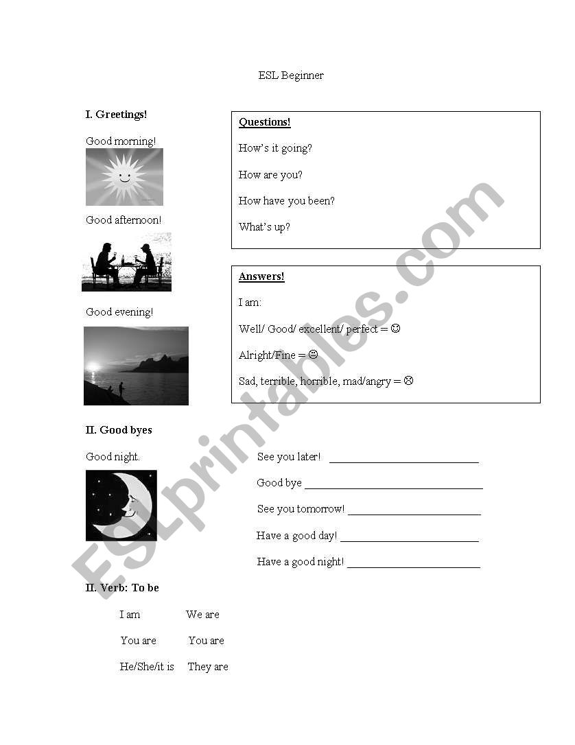 Beginner Greetings exercise sheet