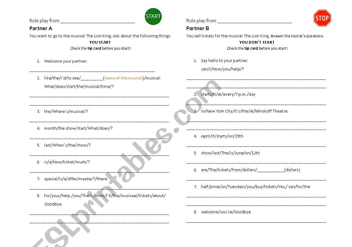 Role Play worksheet