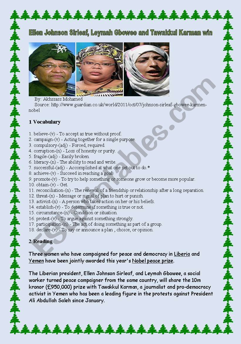 Ellen Johnson Sirleaf, Leymah Gbowee and Tawakkul Karman win Nobel prize