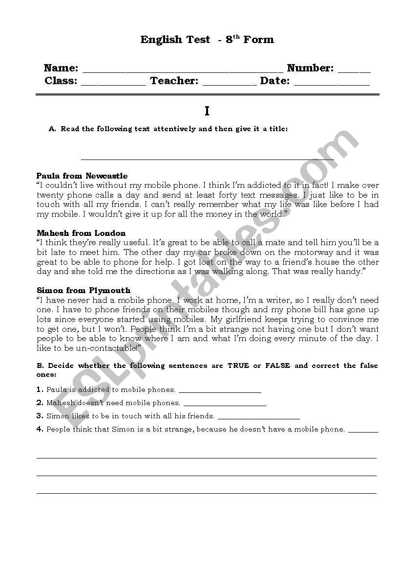 phone worksheet