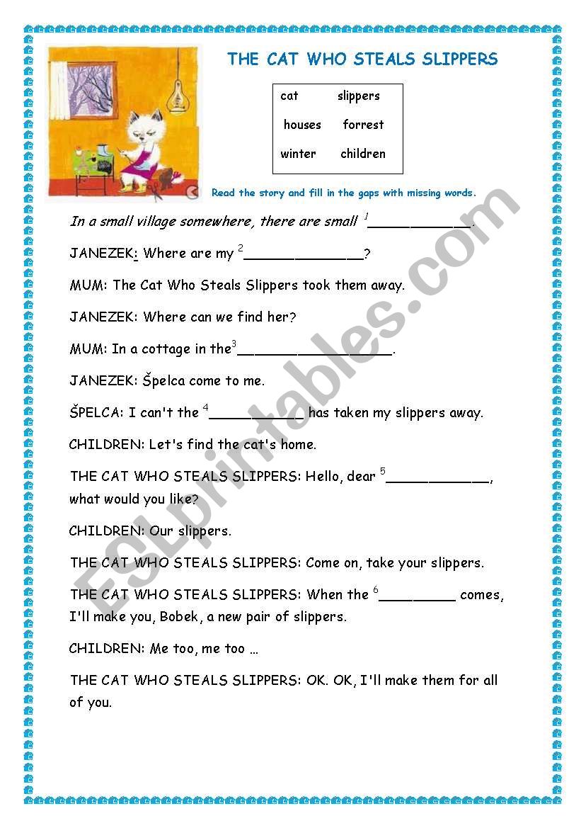 The cat who steals slippers worksheet