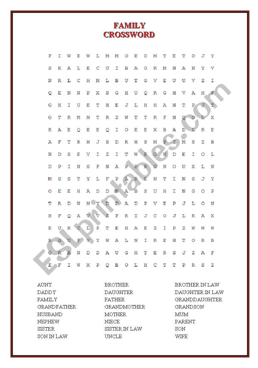 CROSSWORD (FAMILY) worksheet