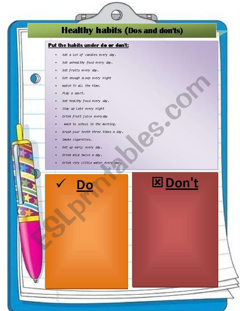 Healthy habits(Dos and donÂ´ts)