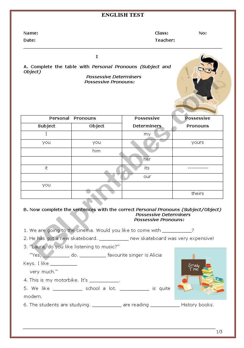 English diagnostic test worksheet