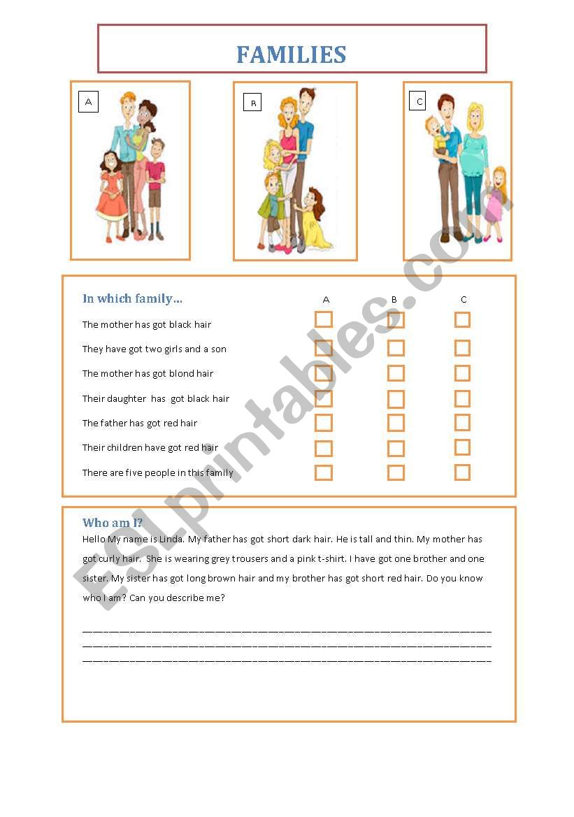 Families worksheet