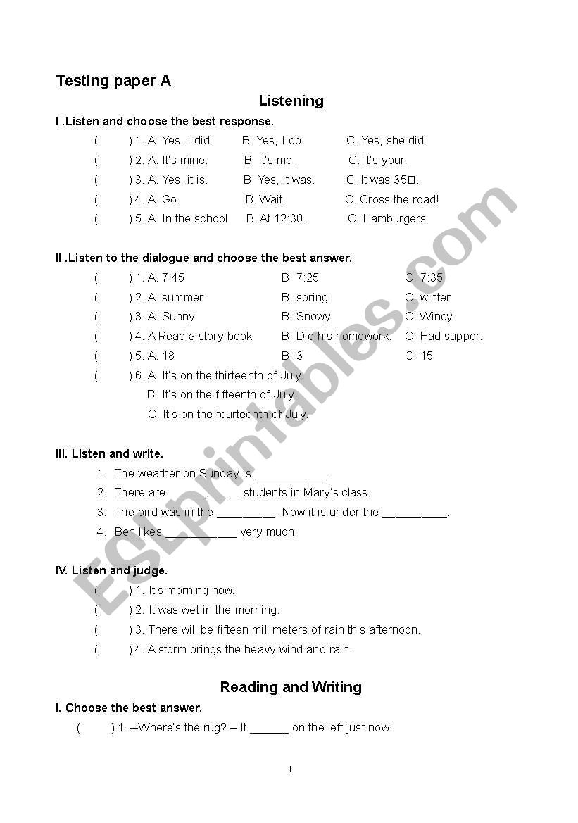 Entrance exam paper for middle school students in China(2-1)