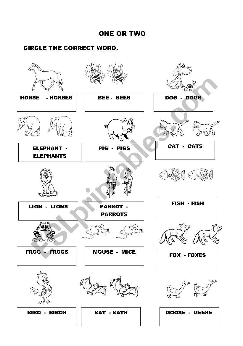 one or two worksheet