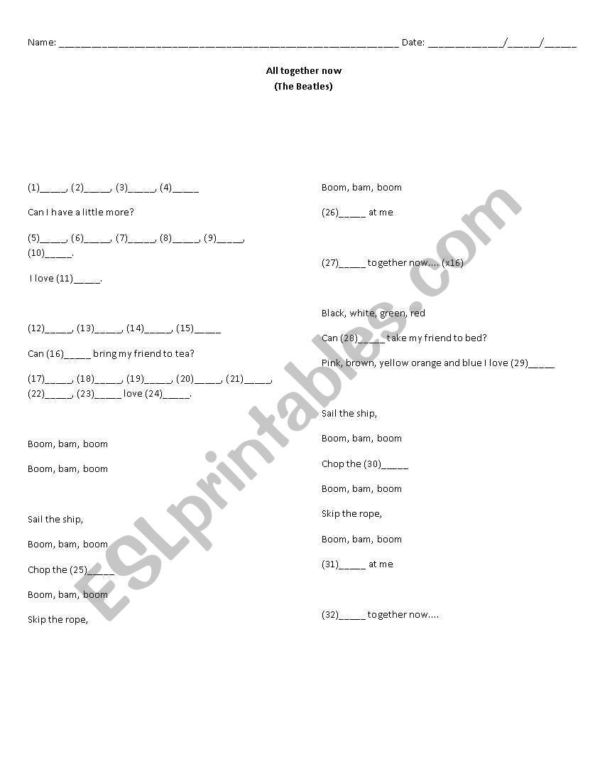 All together now! worksheet