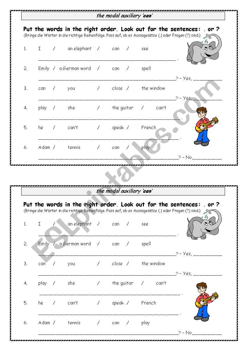 English word order worksheet