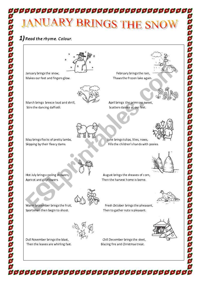 JANUARY BRINGS THE SNOW worksheet