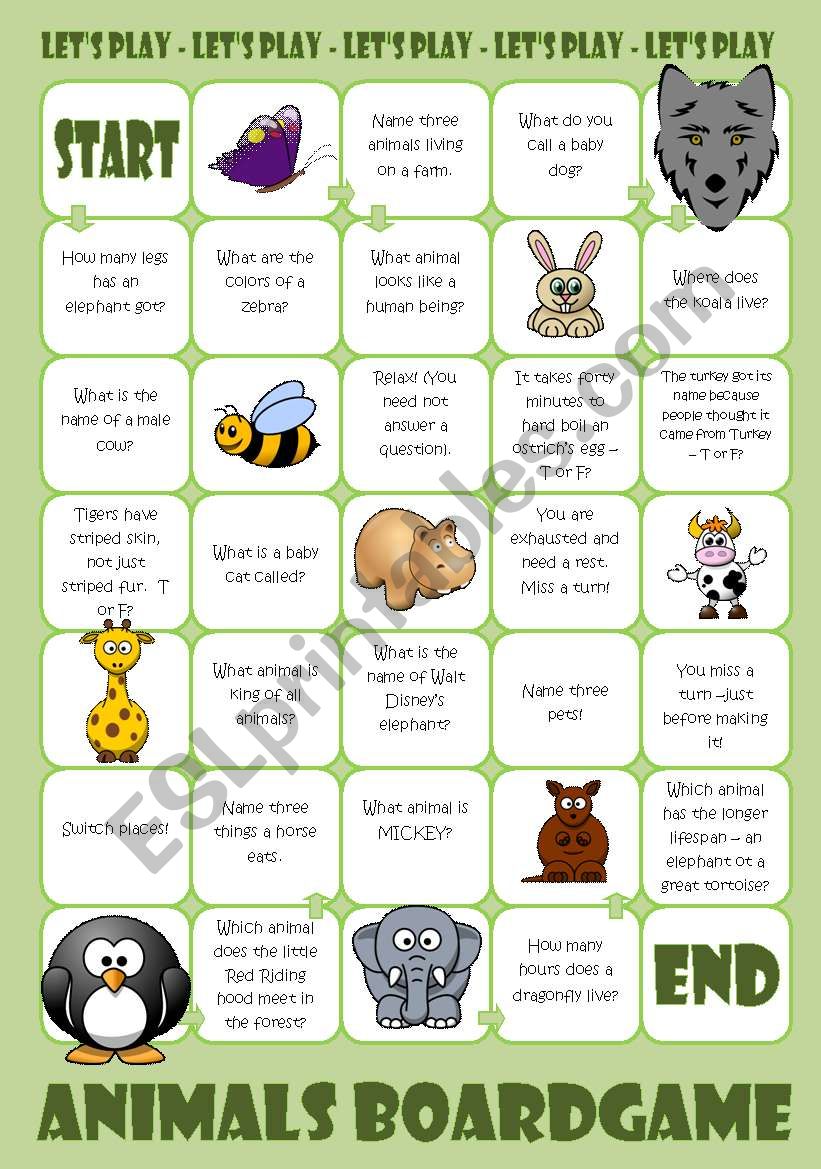 Animals Boardgame worksheet