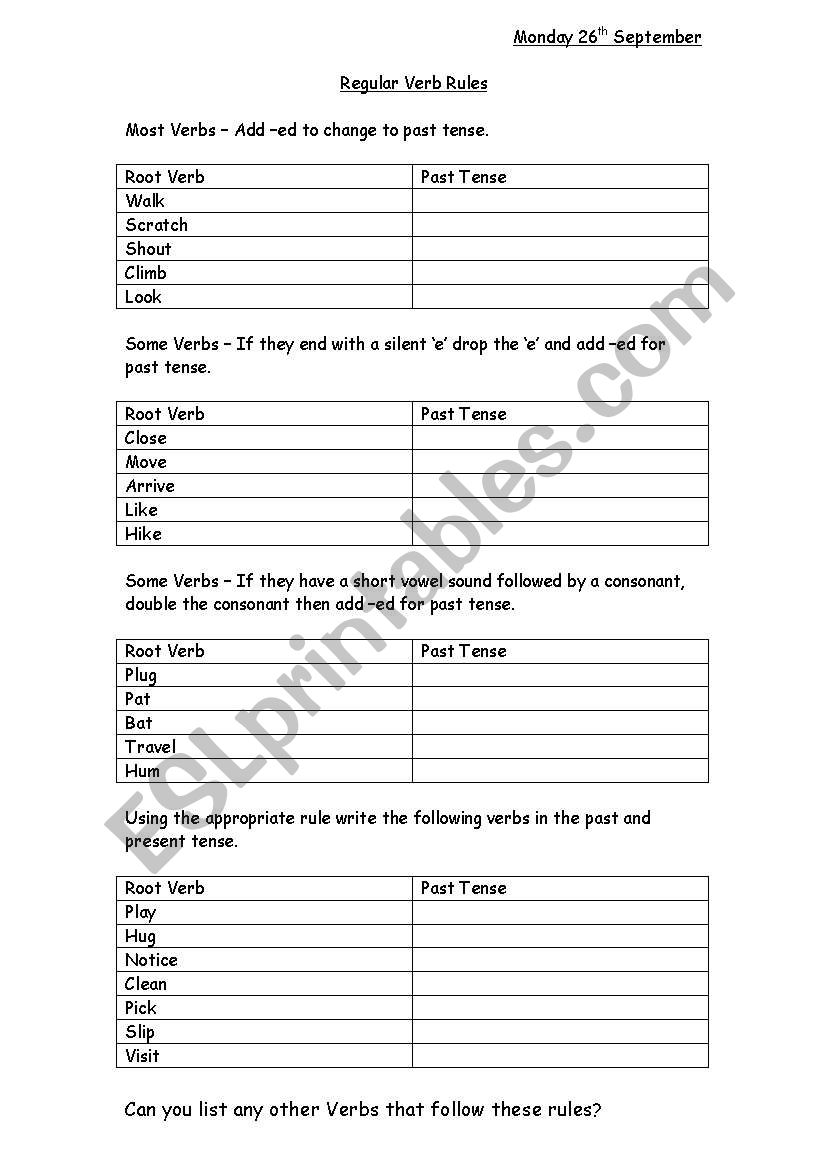 Past tense endings - ed worksheet