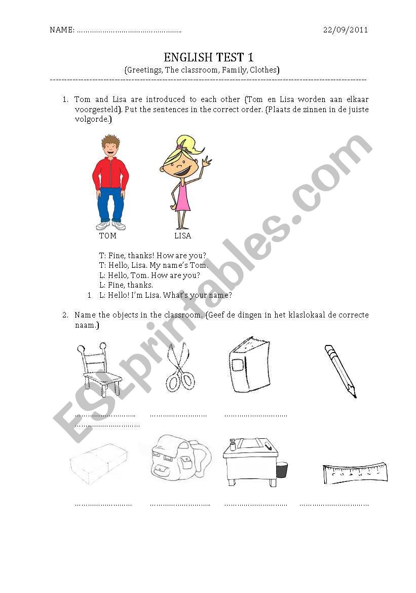 TEST part 1 (greetings, classroom)