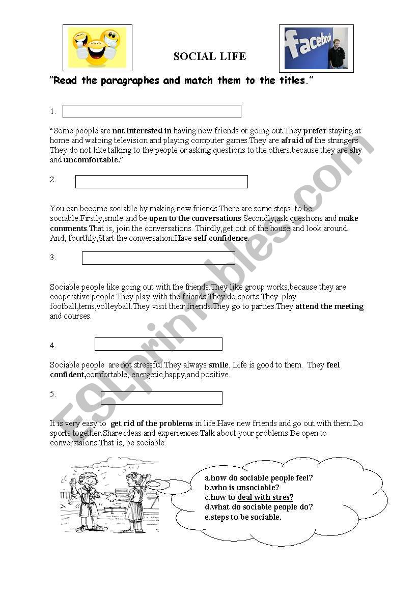 Social Life worksheet