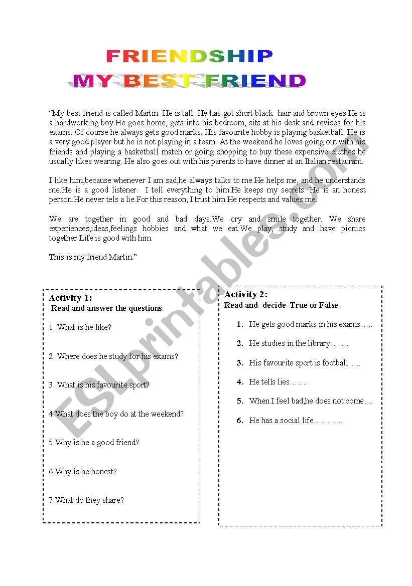 Friendship worksheet