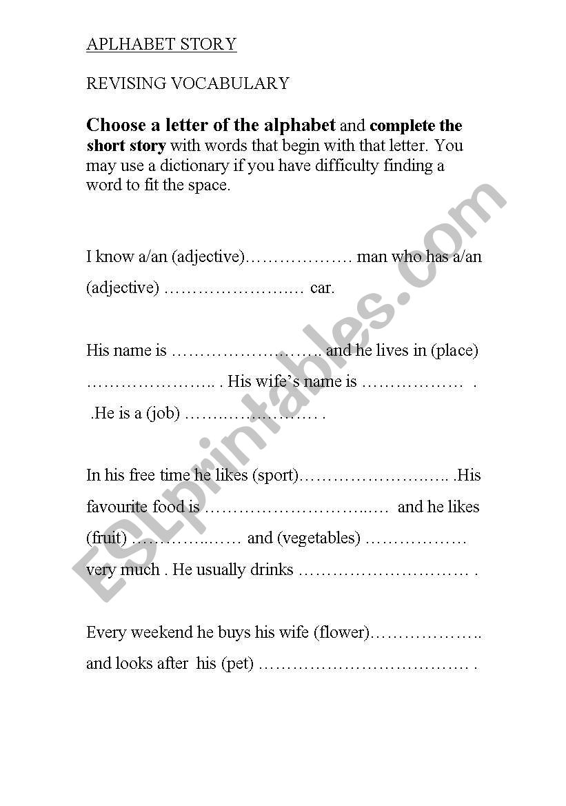 Alphabet story worksheet