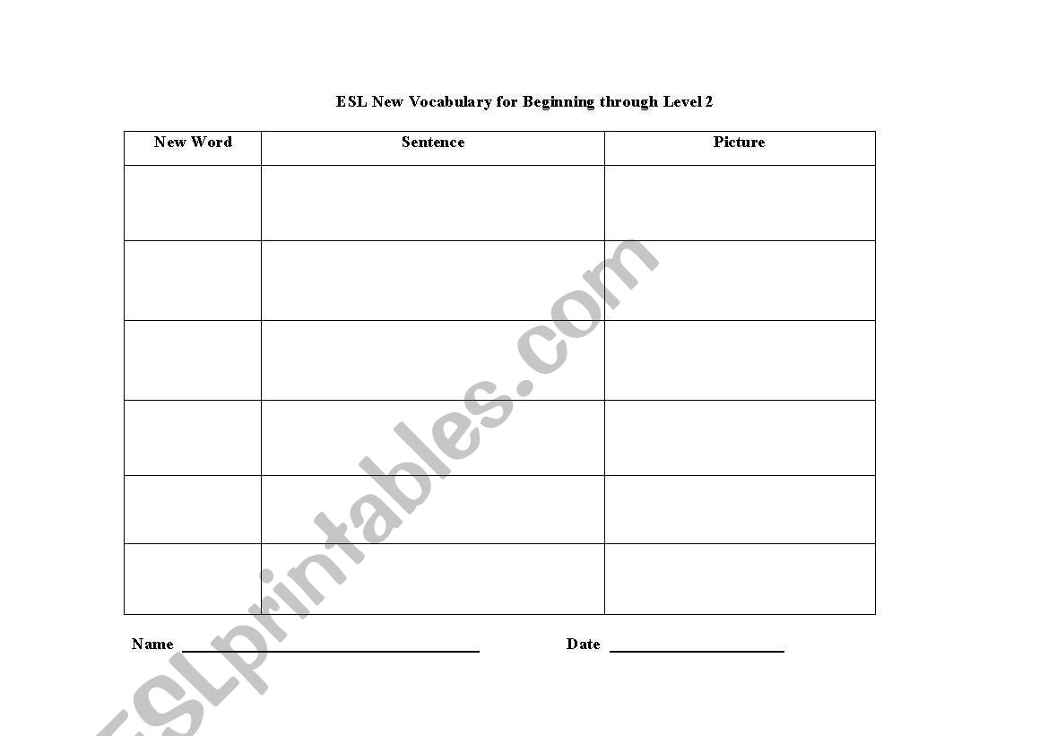 ESL Vocabulary dictionary worksheet