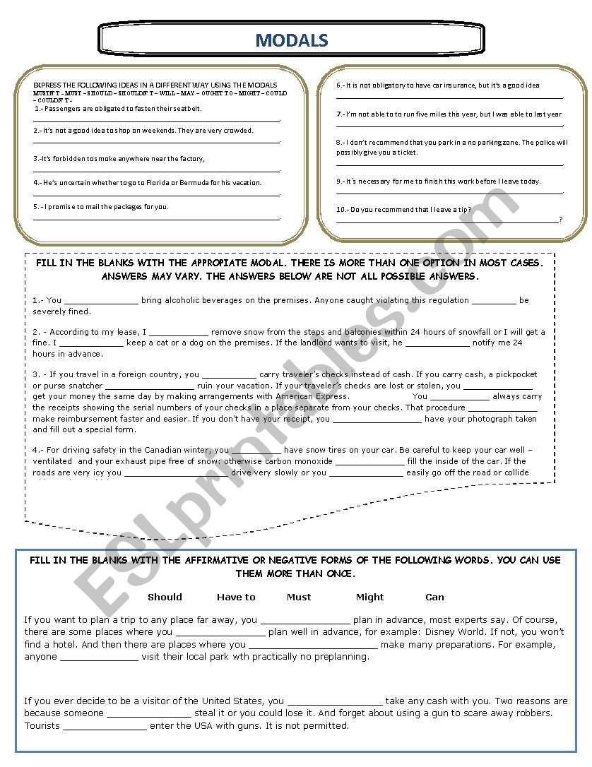 MODALS worksheet