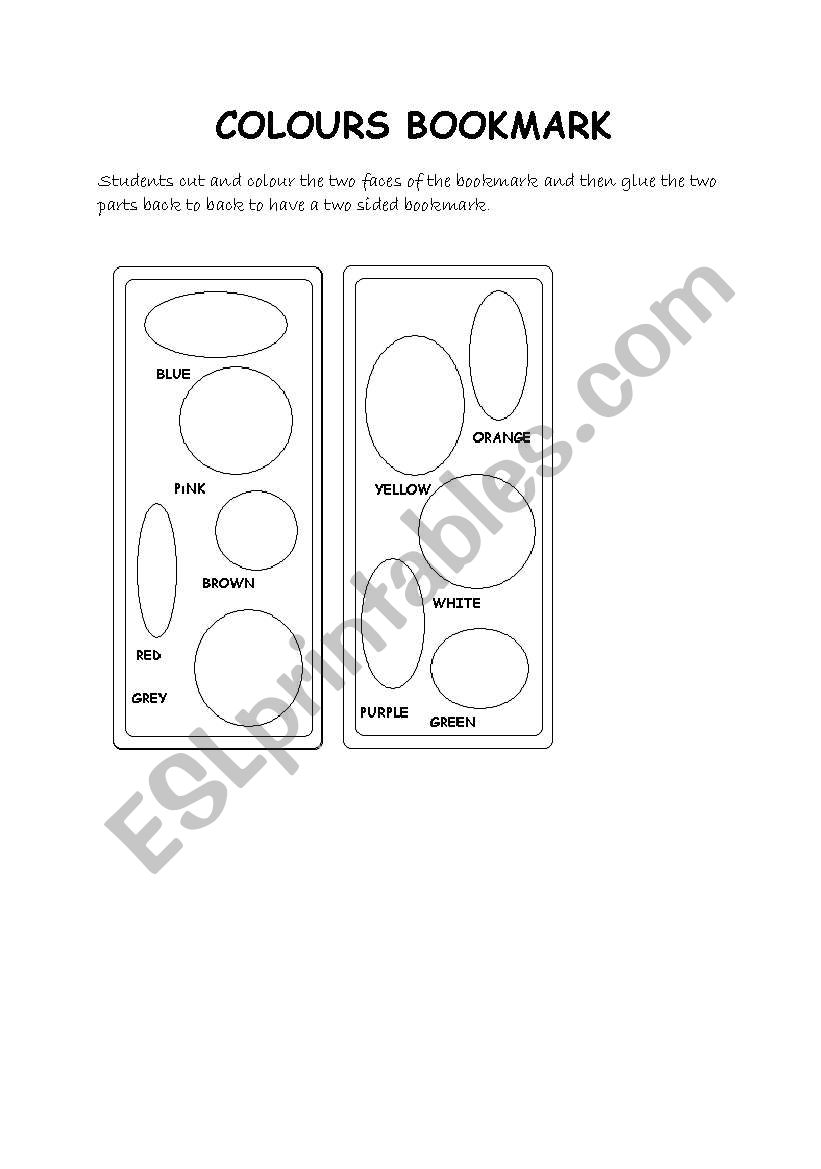 COLOURS BOOKMARK worksheet