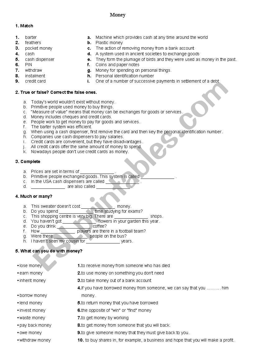 Money worksheet