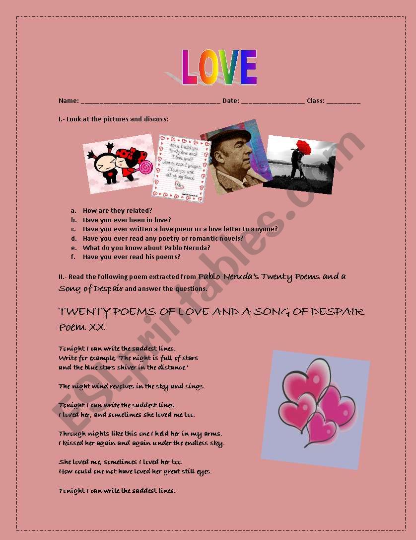 Love: Poetry lesson worksheet
