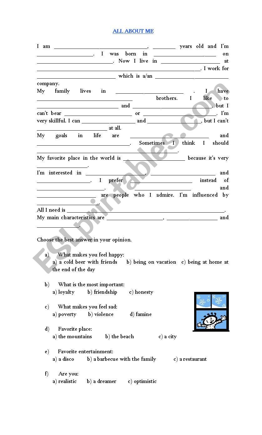 All about me worksheet